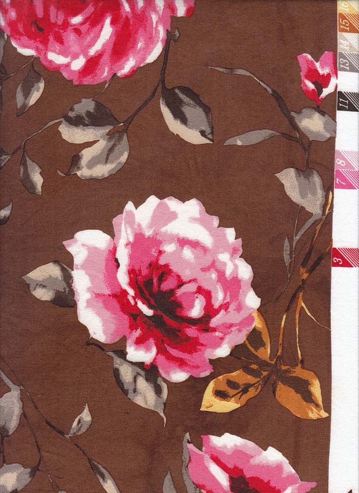 KNT2100-Q10219 / MOCHA / 96% POLY 4% SPAN DTY BRUSHED FLORAL PRINT