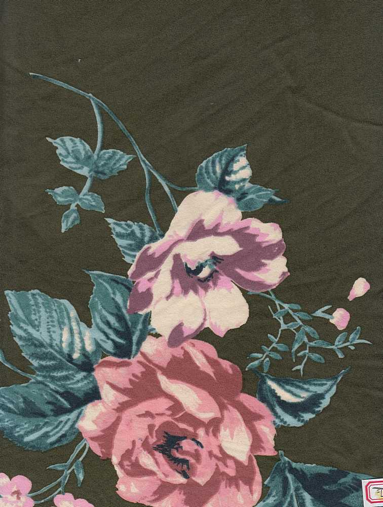 KNT2100-Q01215 / OLIVE / 96% Poly 4% Span DTY Brushed Floral Print