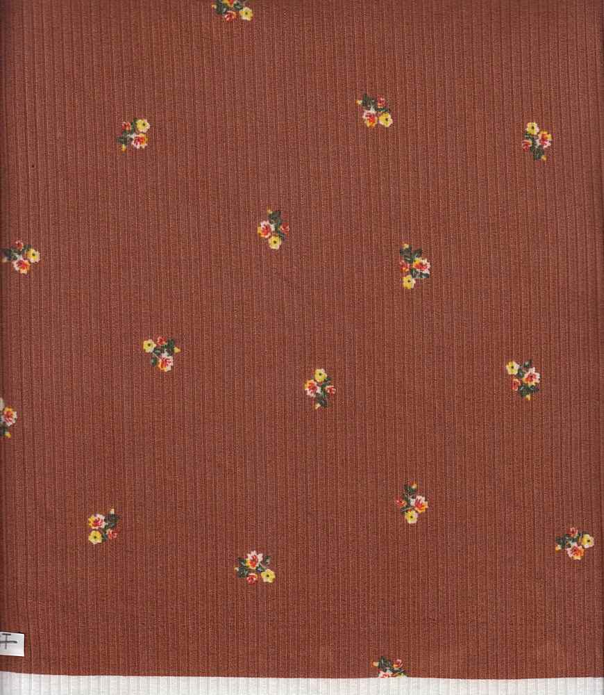 KNT3422-Q90731 / RUST / 87%POLY 13%SPAN 4X2 YUMMY RIB DITSY FLORAL PRINT