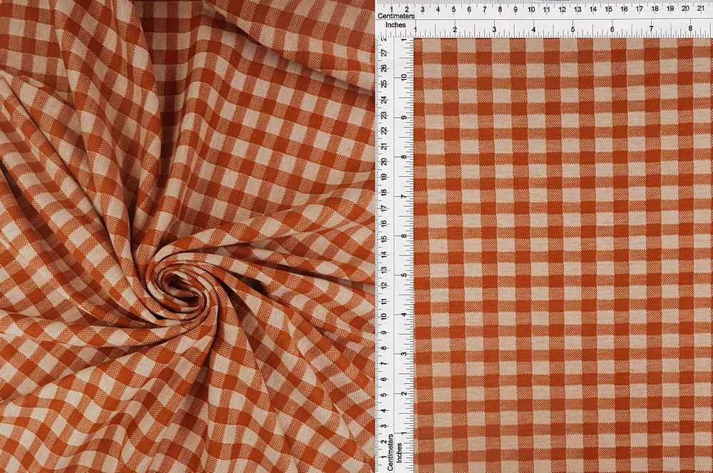 KNT3960 / WHITE/RUST / 84%POLY 13%RAY 3%SPAN DOUBLE KNIT JACQUARD GINGHAM