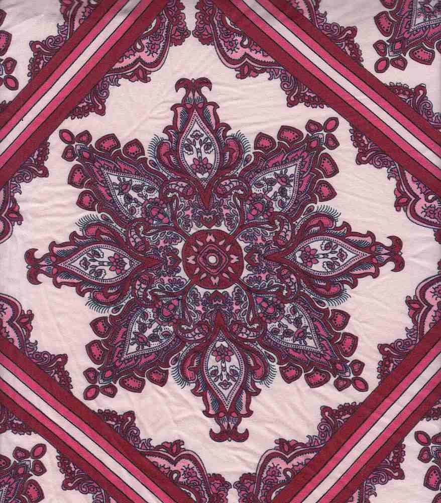 KNT2100-S205108 / PINK/RUBY / 96%POLY 4%SPAN DTY BRUSHED BOHO PRINT