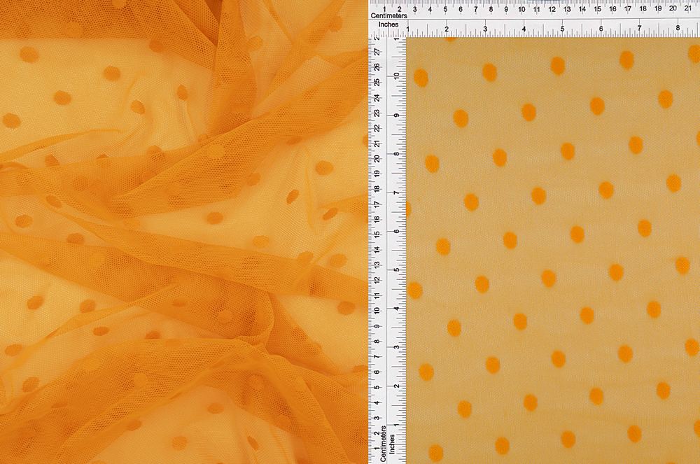 MESH-3698 / YELLOW AMBER / 90%NYLON 10%SPAN POLKA DOT LACE/MESH SOLID