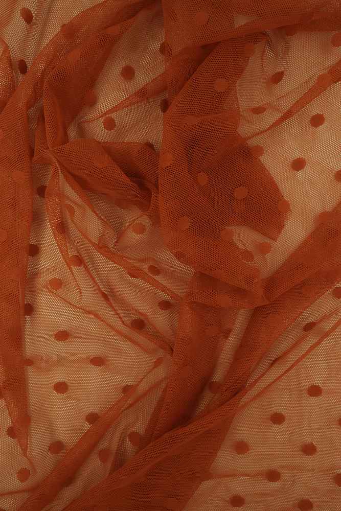 MESH-3698 / RUST LT / 90%NYLON 10%SPAN POLKA DOT LACE/MESH SOLID