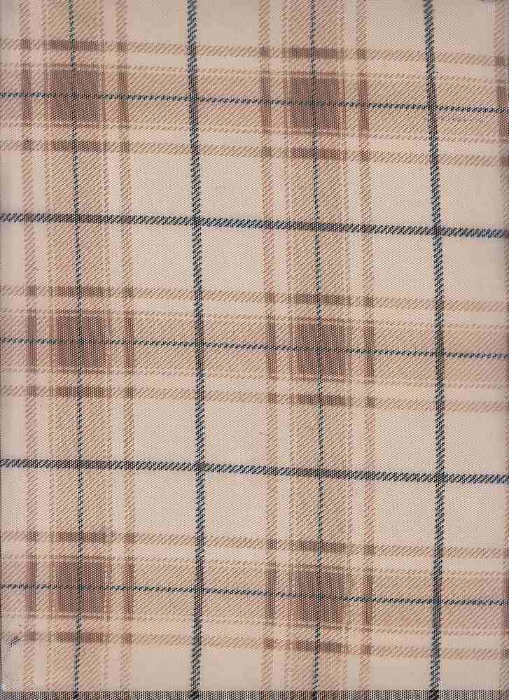 MESH-Q10130 / BROWN / 90%POLY 10%SPAN MESH PLAID PRINT