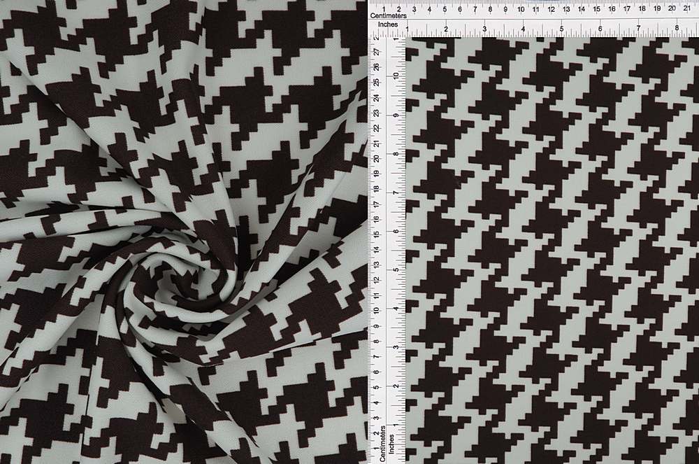 KNT3971-DU489 / IVORY/BROWN / 95% Poly 5% Span Techno Crepe Houndstooth Print