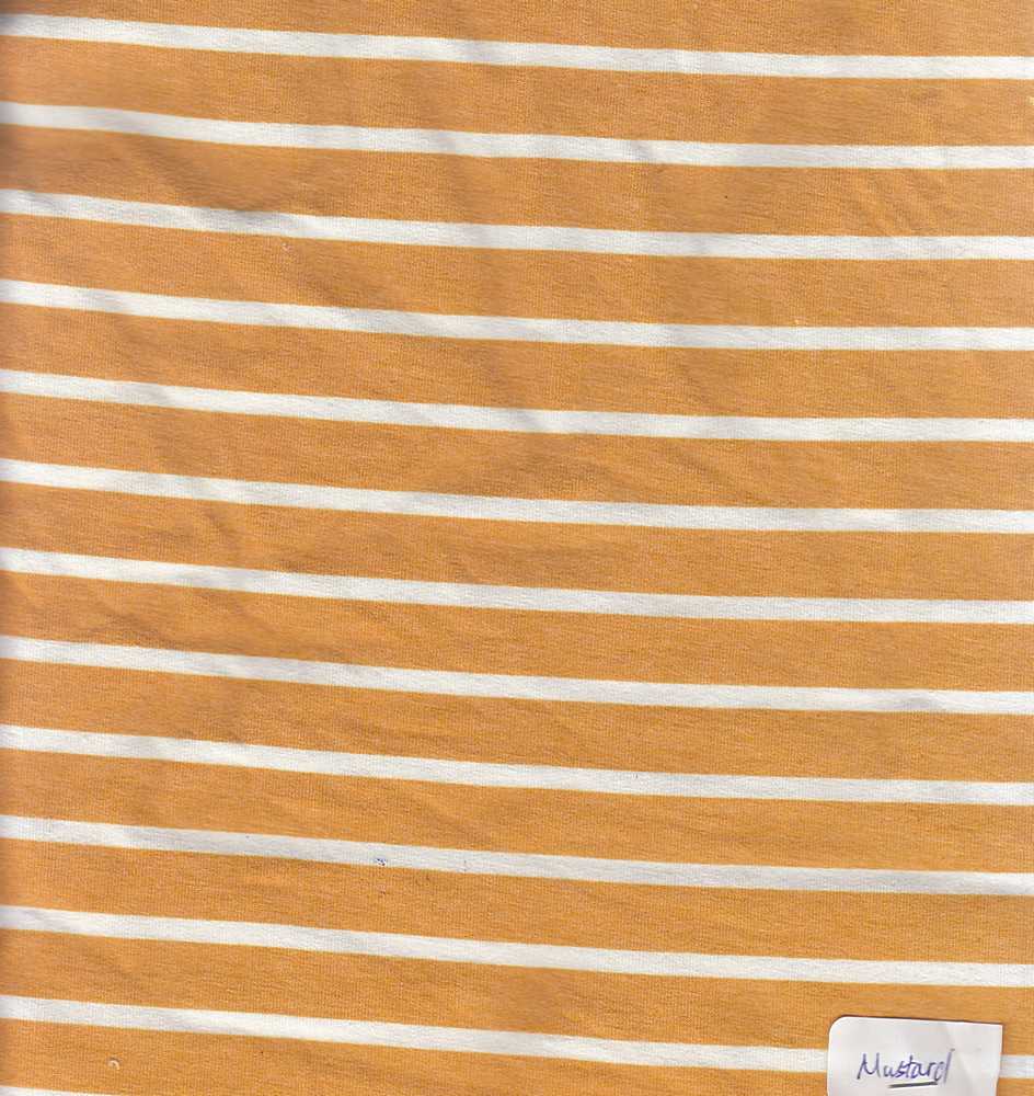 KNT1374-DU1265 / MUSTARD / 90%POLY 7%RAYON 3%SPAN FRENCH TERRY H STRIPE PRINT