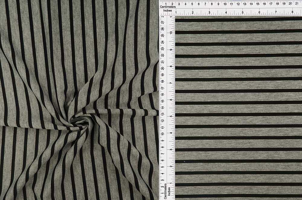 KNT1374-DU1265 / HGREY/BLK / 90%POLY 7%RAYON 3%SPAN FRENCH TERRY H STRIPE PRINT