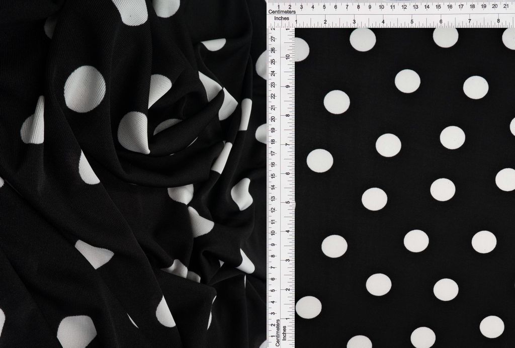 KNT3963-DU1960 / BLACK / 91%POLY 9%SPAN SLINKY RIB 1X1 POLKA DOTS