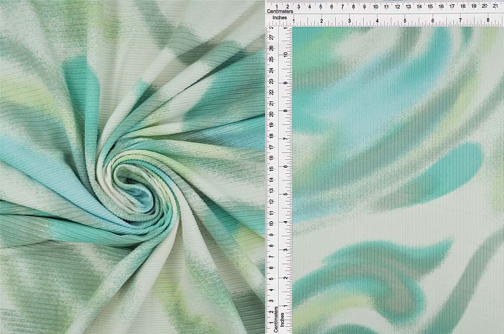 KNT3422-S908175 / WHITE/MINT / 87%POLY 13%SPAN 4X2 YUMMY RIB ABSTRACT/MARBLE PRINT