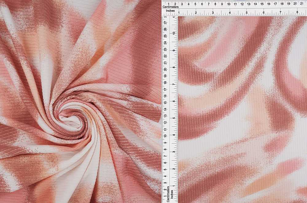 KNT3422-S908175 / WHITE/BLUSH / 87%POLY 13%SPAN 4X2 YUMMY RIB ABSTRACT/MARBLE PRINT