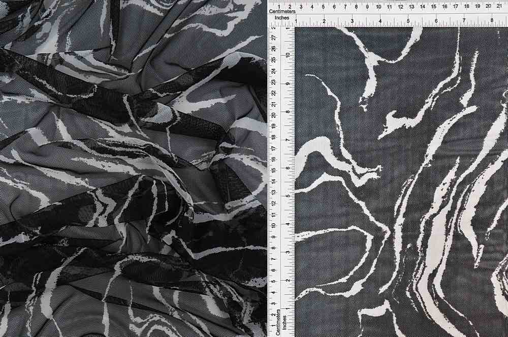 MESH-MS10016 / BLACK/IVORY / 90%POLY 10%SPAN MESH MARBLE PRINT