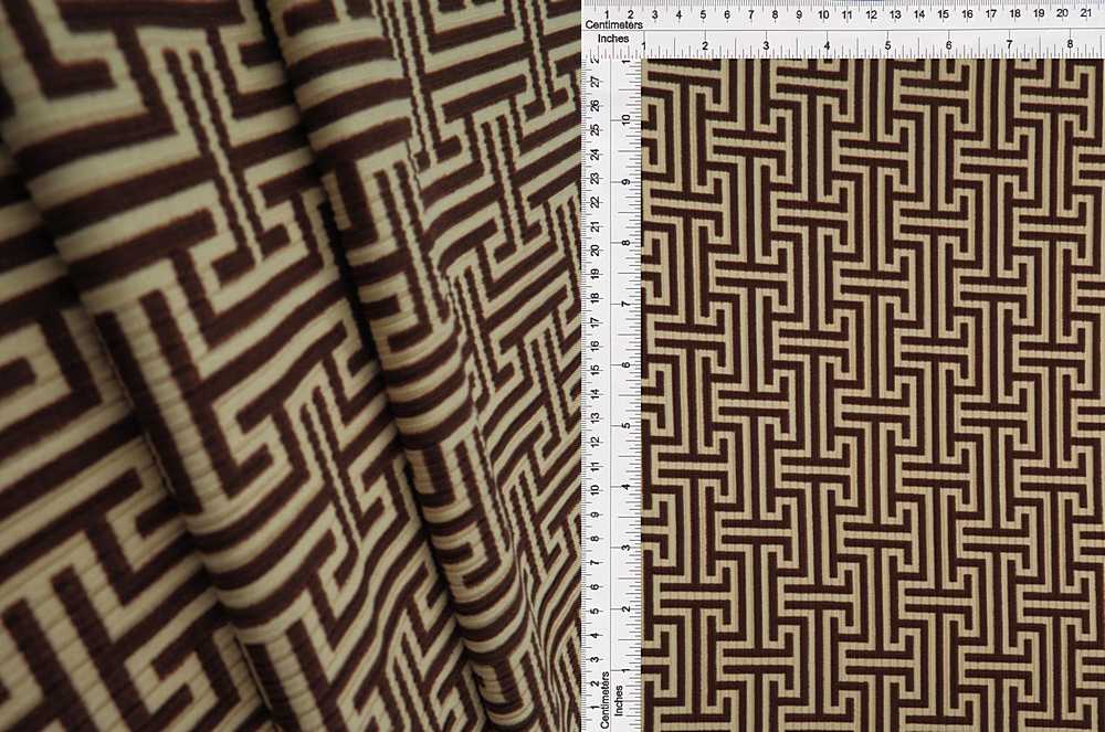 KNT3422-Q10822 / BROWN/TAUPE / 97%POLY 3%SPAN 4X2 YUMMY RIB GEO/GREEK/RETRO PRINT