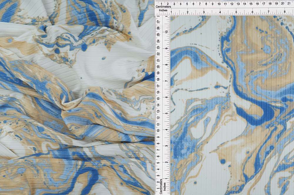 KNT4135-MS10401 / BEIGE/BLUE / 87%POLY 13%SPAN 8X3 YUMMY RIB MARBLE PRINT