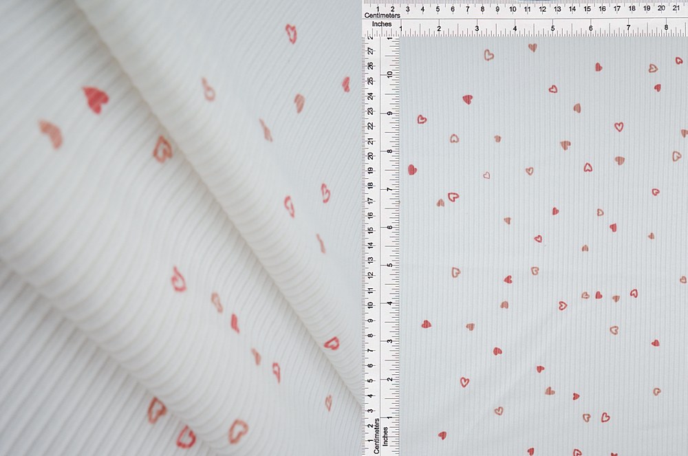 KNT3422-MS10511 / IVORY/ROSE / 87%POLY 13%SPAN 4X2 YUMMY RIB SMALL HEART PRINT