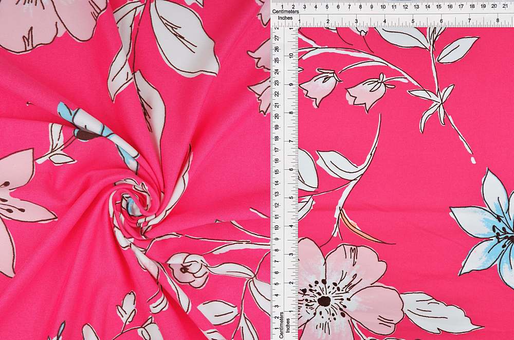 KNT2100-Q90327 / FUCHSIA/PINK / 96%POLY 4%SPAN DTY BRUSHED OUTLINE FLOWER PRINT