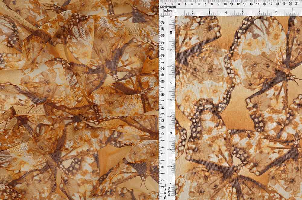 MESH-SE20669 / TAUPE/KHAKI / 90%POLY 10%SPAN MESH BUTTERFLY PRINT