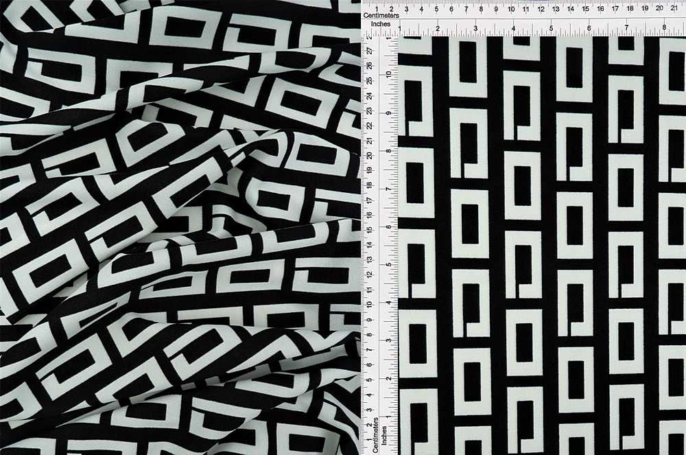 KNT3971-Q11011 / BLK/WHT / 95%POLY 5%SPAN TECHO CREPE GEO/RETRO PRINT