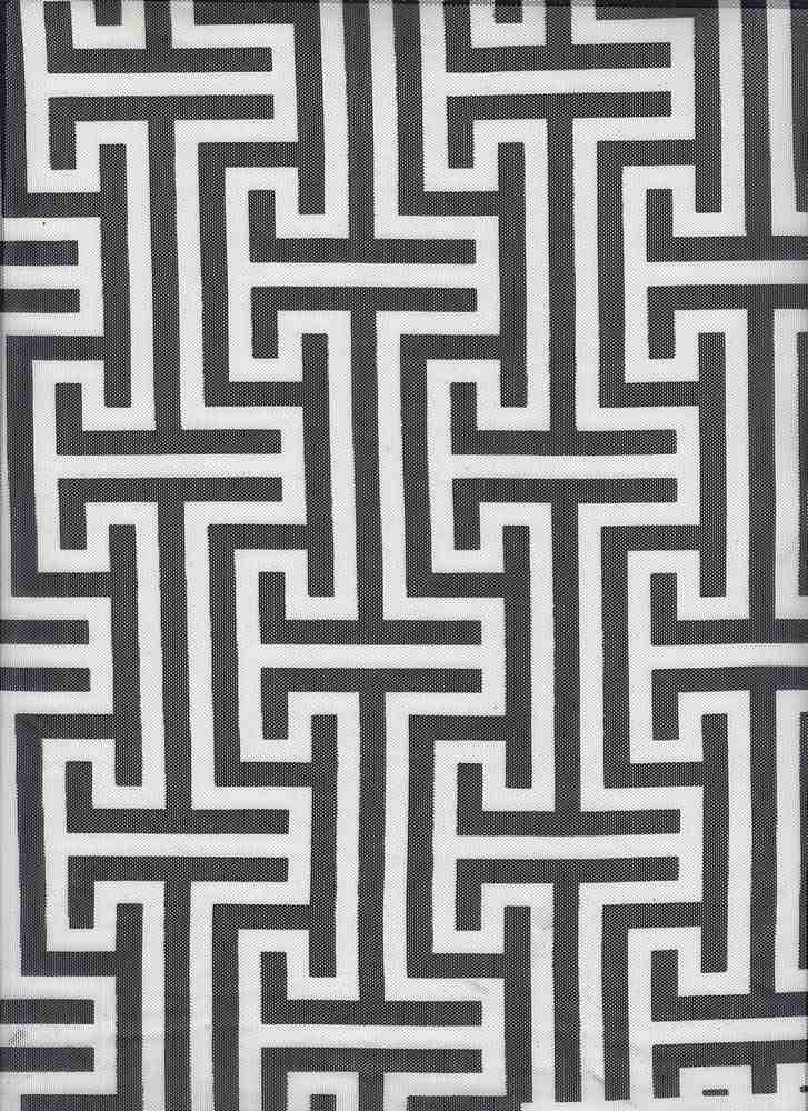 MESH-Q10705 / IVORY/BLK / 90%POLY 10%SPAN MESH GEO PRINT