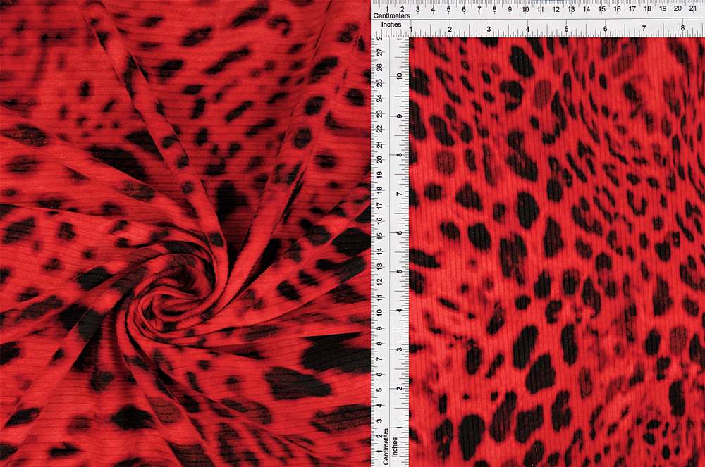KNT3422-Q11017 / RED/BLK / 87%POLY 13%SPAN 4X2 YUMMY RIB ANIMAL/LEOPARD PRINT