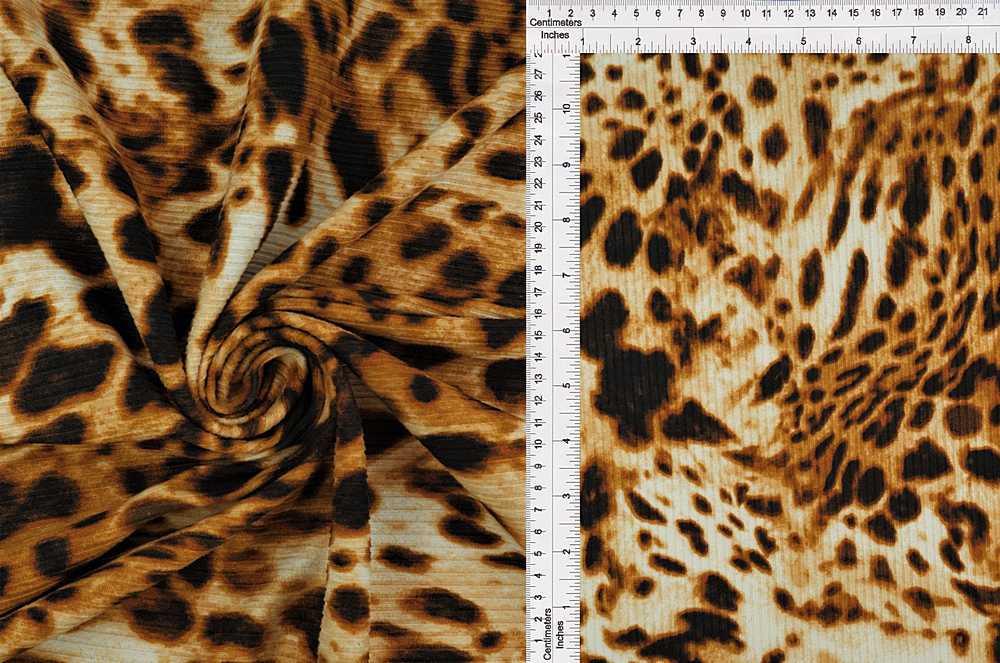 KNT3422-Q11017 / KHAKI TAUPE / 87%POLY 13%SPAN 4X2 YUMMY RIB ANIMAL/LEOPARD PRINT