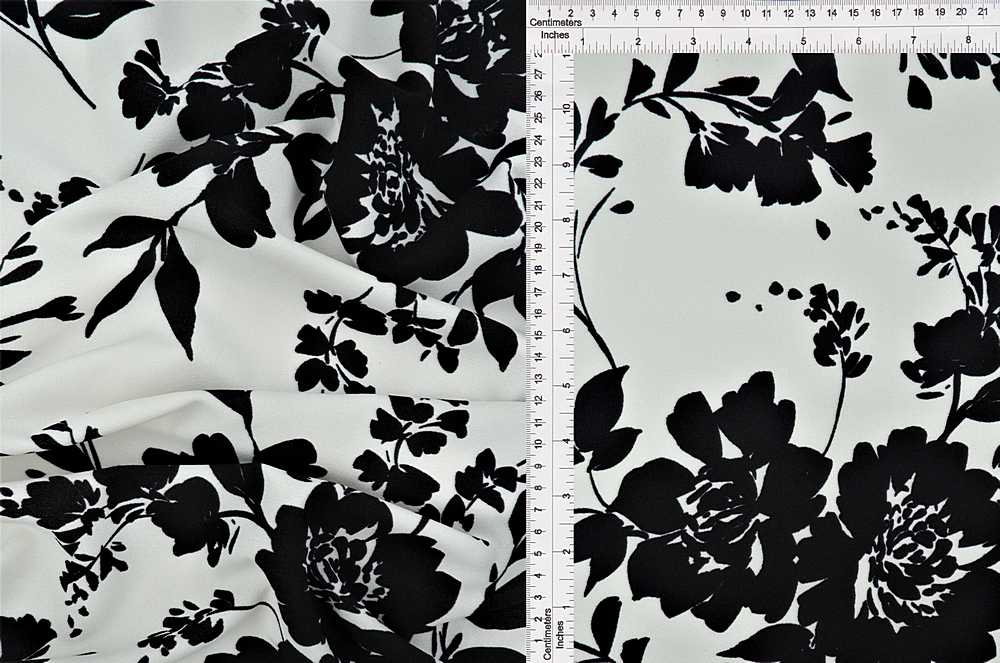 KNT3971-Q11028 / WHT/BLK / 95%POLY 5%SPAN TECHNO CREPE FLOWER/FLORAL PRINT