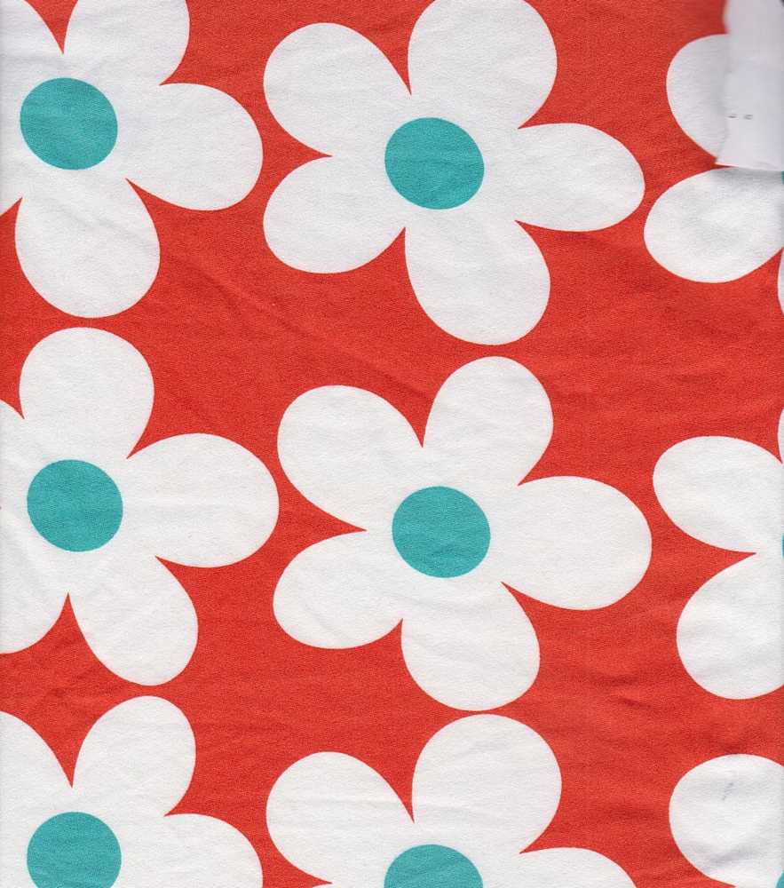 KNT2100-DU711 / ORANGE/AQUA / 95%P 5%SP DTY BRUSHED FLORAL PRINT