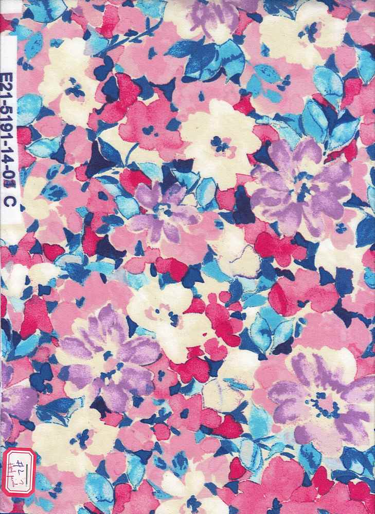 KNT1389-MS10628 / HOT PINK#2 / 96% Poly 4% Spandex Dty Floral Print