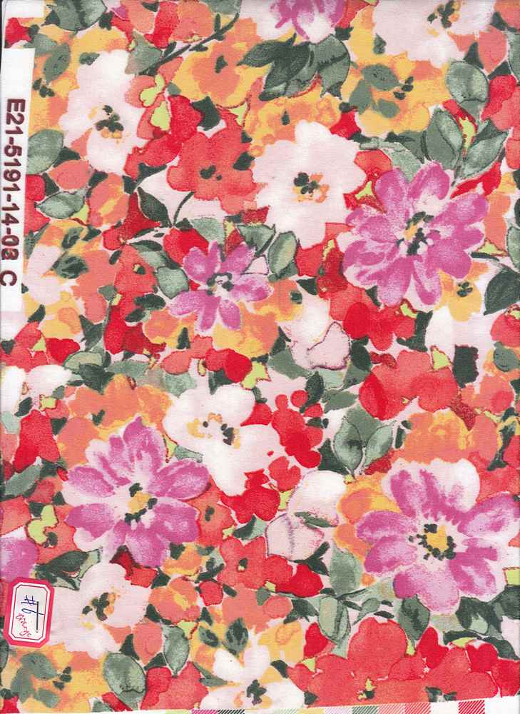 KNT1389-MS10628 / ORANGE#6 / 96% Poly 4% Spandex Dty Floral Print