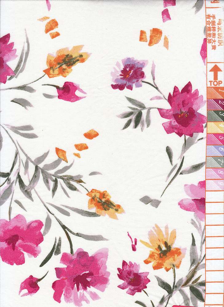 KNT1389-MS10708 / IVORY / 96% Poly 4% Spandex Dty 60s 70s Floral Print
