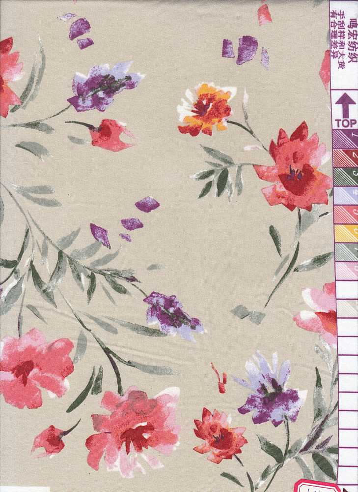 KNT1389-MS10708 / TAUPE / 96% Poly 4% Spandex Dty 60s 70s Floral Print