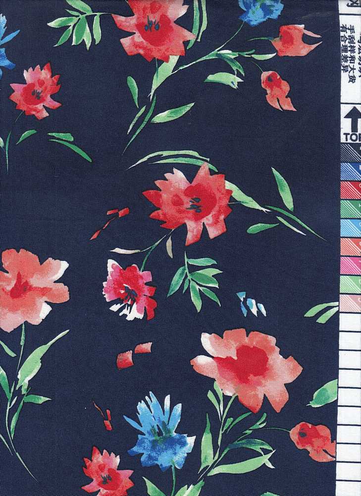 KNT1389-MS10708 / NAVY / 96% Poly 4% Spandex Dty 60s 70s Floral Print