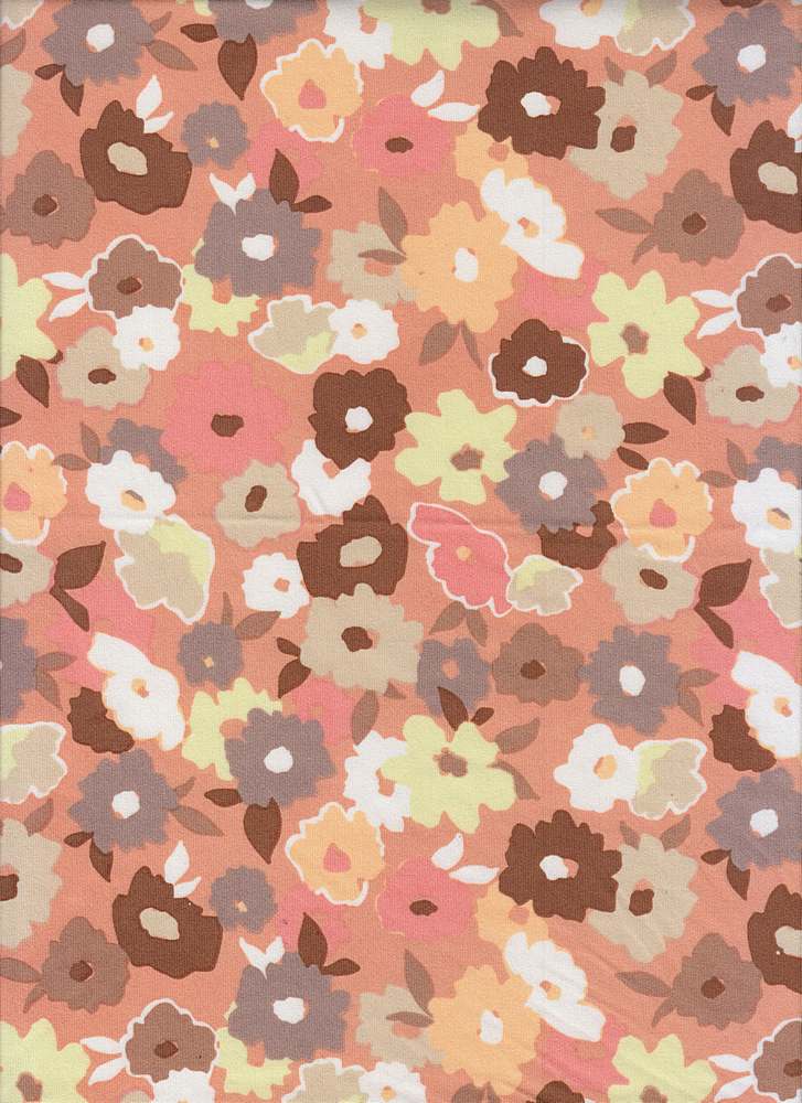 KNT1389-MS10009 / IVORY/PEACH / 96% Poly 4% Spandex DTY Floral Print