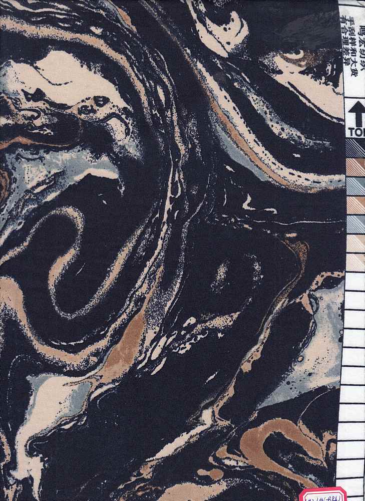 KNT1389-MS10015 / NAVY/BROWN / 96% Poly 4% Spandex DTY Marble Print