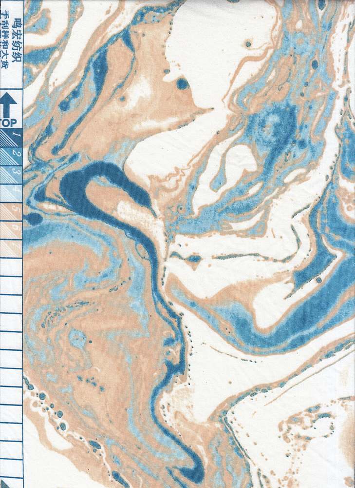KNT1389-MS10401 / BLUE/SAND / 96% POLY 4% SPANDEX DTY MARBLE PRINT