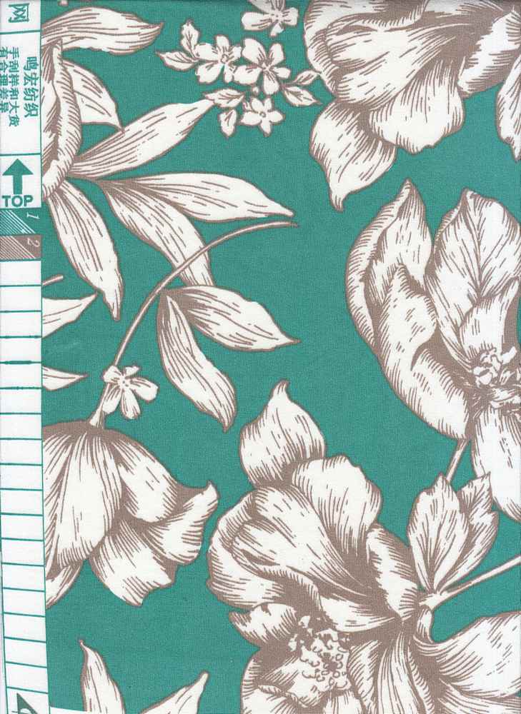 KNT1389-Q10903 / GREEN/STONE / 96% POLY 4% SPANDEX DTY  FLORAL PRINT