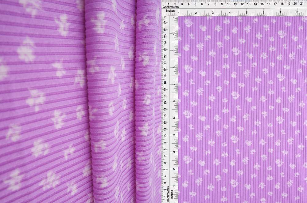 KNT3422-MS10144 / LAVENDER / 87%POLY 13%SPAN 4X2 YUMMY RIB DITSY FLORAL/FLOWER