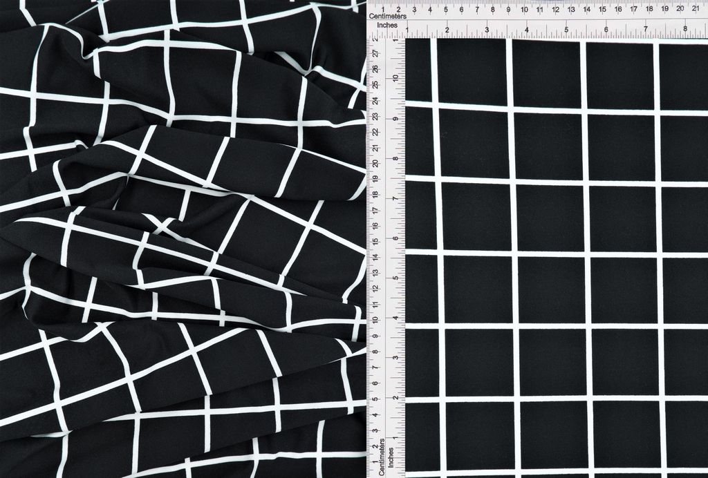 KNT1389-DU1639 / BLACK/WHITE / 95%POLY 5%SPAN DTY CHECKERED/WINDOW PANE PRINT