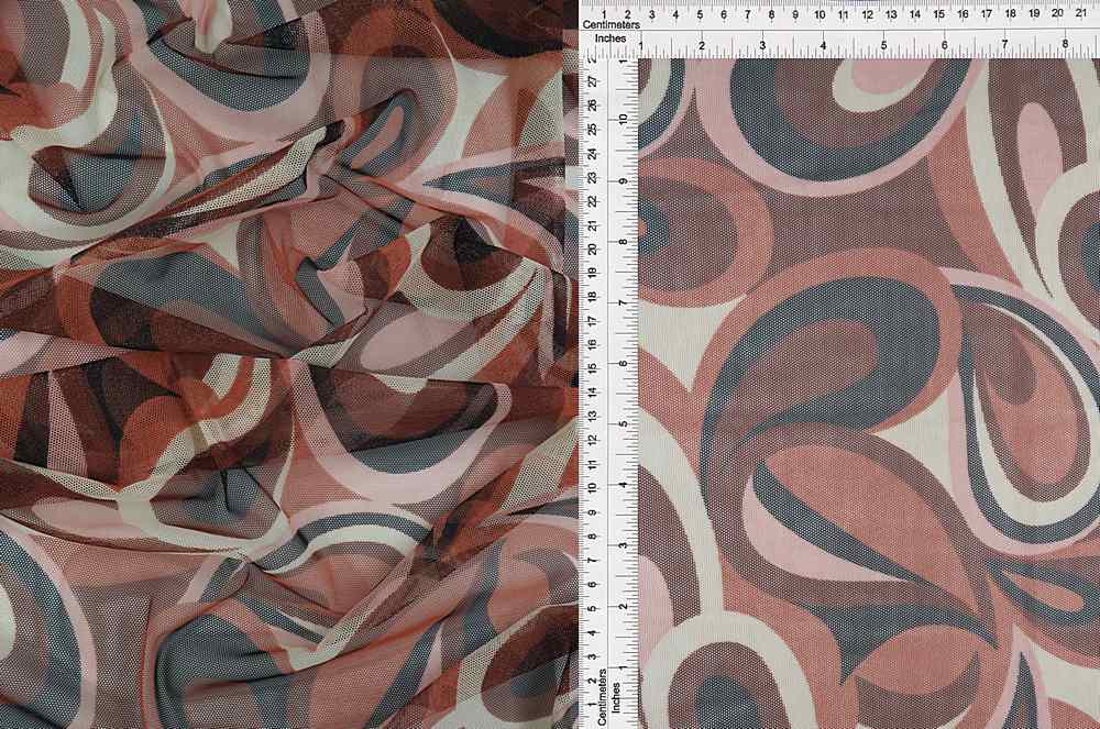 MESH-SE80904 / BROWN CLAY / 90%POLY 10%SPAN MESH RETRO/PAISLEY/GEO PRINT