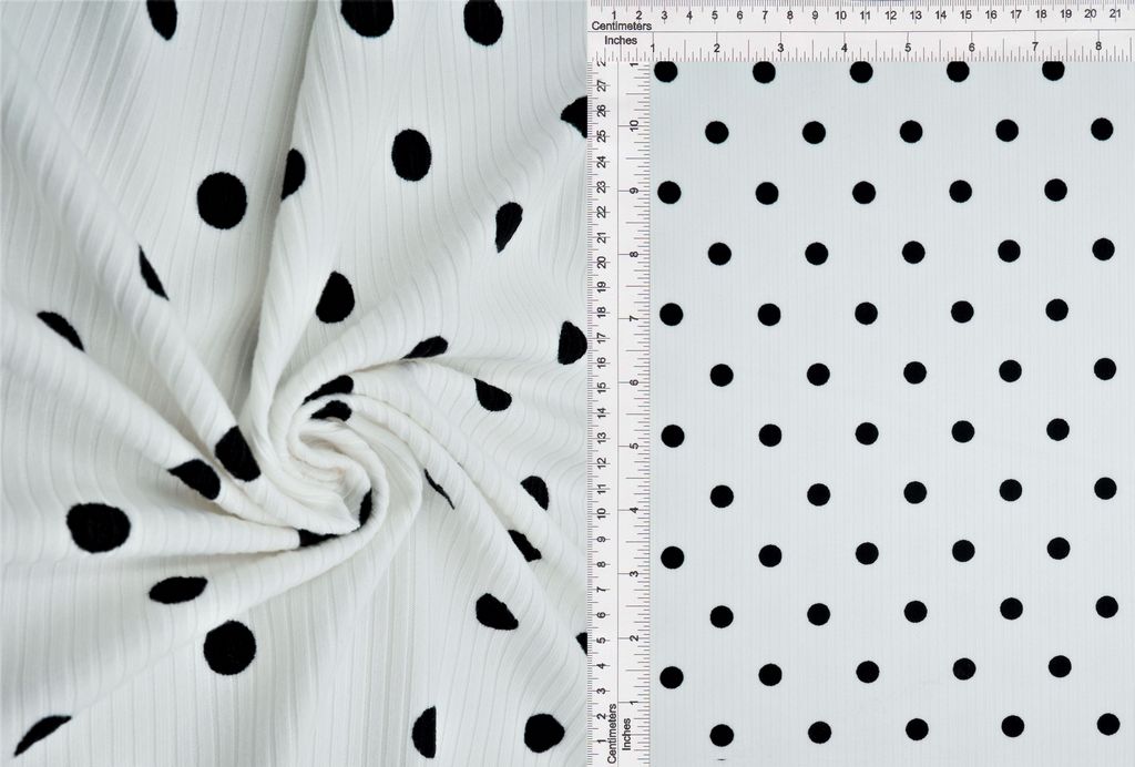 KNT3422-DU1721 / WHT/BLK / 97% POLY 3%SPAN 4X2 YUMMY RIB DOT PRINT