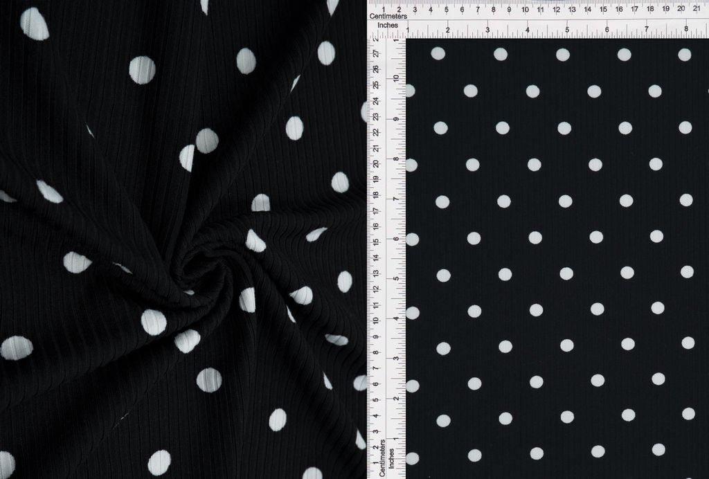 KNT3422-DU1721 / BLK/WHT / 97% POLY 3%SPAN 4X2 YUMMY RIB DOT PRINT