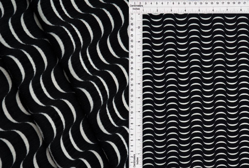 KNT3422-Q20106 / BLK/IVORY / 97%POLY 3%SP 4X2 YUMMY RIB ABSTRACT PRINT