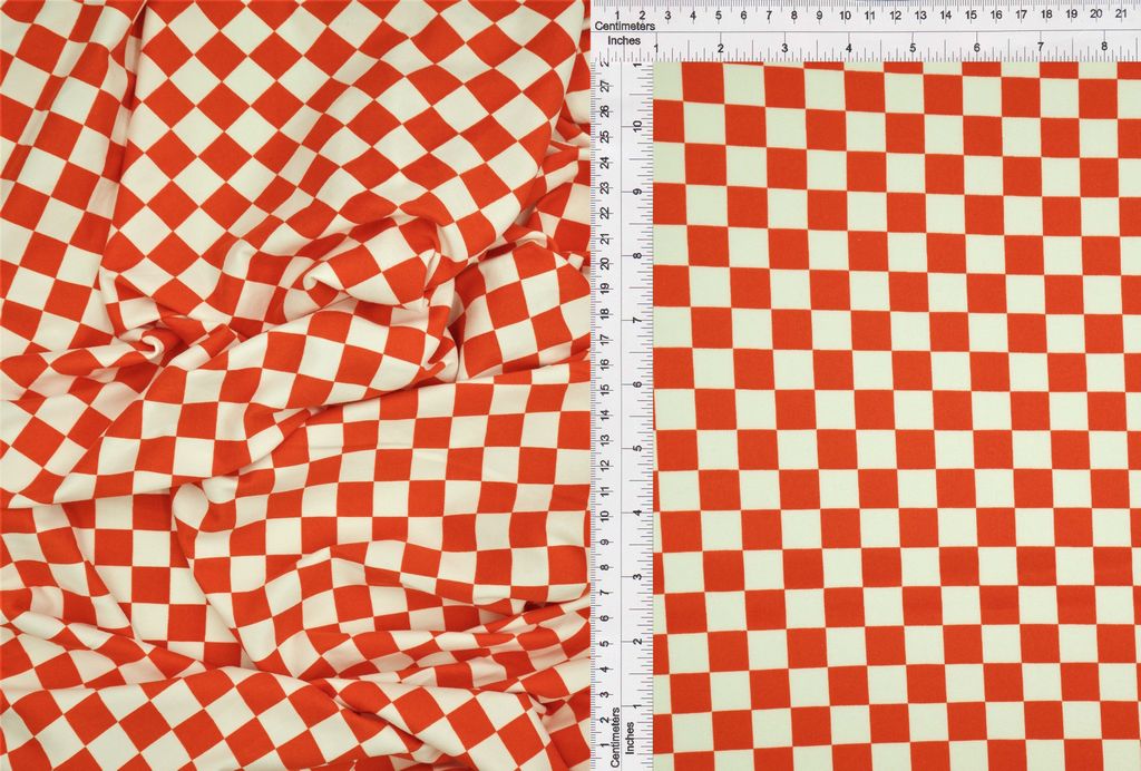KNT2100-DU1772 / ORANGE/WHT / 96%POLY 4%SPAN DTY BRUSHED CHECKERED/GEO PRINT