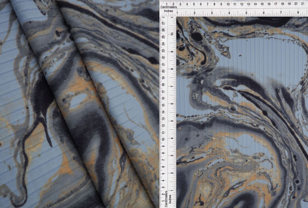KNT4135-MS10401 / BLUE LT/CHARCOAL / 96%POLY 4%SPAN 8X3 YUMMY RIB MARBLE PRINT