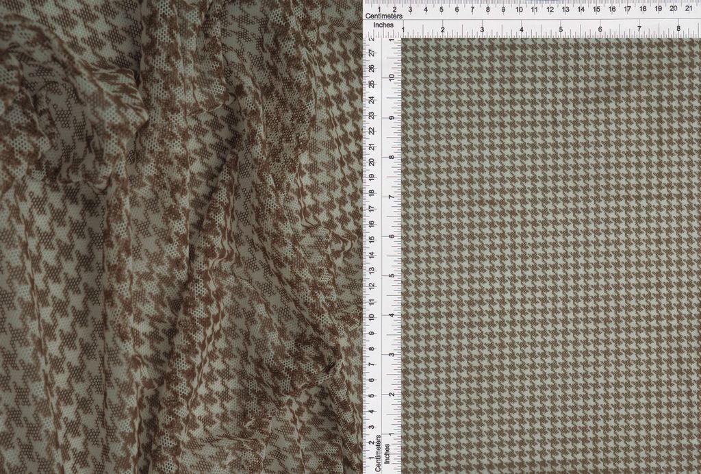 MESH-MS10150 / BROWN / 90%POLY 10%SPAN HOUNDSTOOTH MESH PRINT