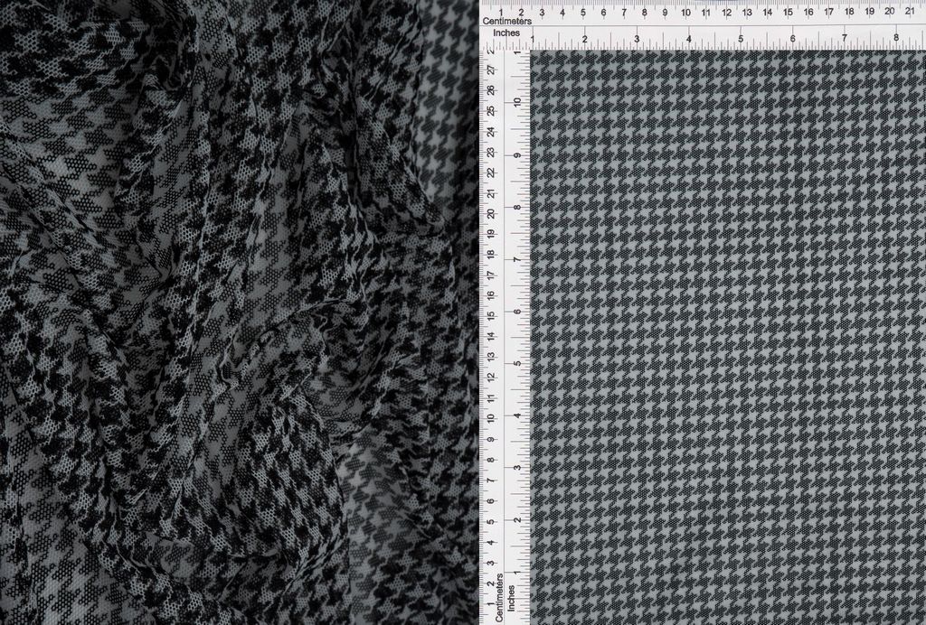 MESH-MS10150 / BLACK / 90%POLY 10%SPAN HOUNDSTOOTH MESH PRINT