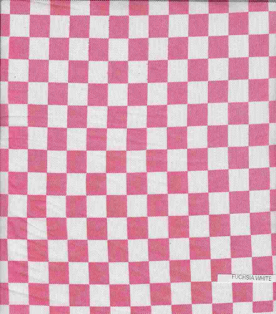 MESH-DU1772 / FUSCHIA/WHT / 90%POLY 10%SPAN MESH CHECKERED/GEOMETRIC PRINT