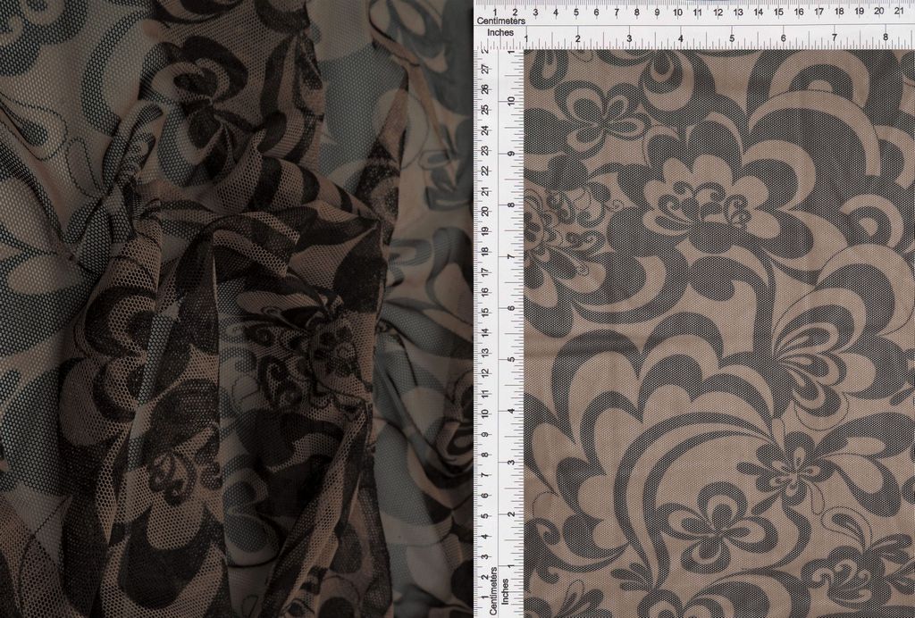 MESH-SE80509 / KHAKI/COFFEE / 90%POLY 10%SPAN MESH FLORAL/BIG FLOWER PRINT