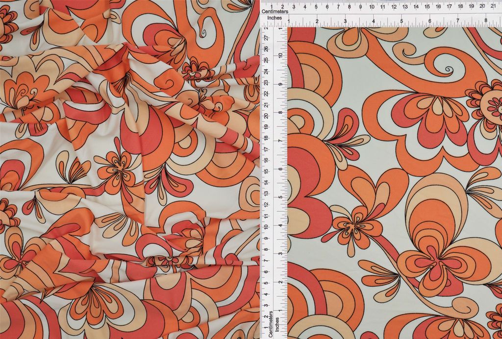 KNT1389-S804162 / IVORY/ORANGE / 96%POLY 4%SPAN DTY FLORAL/BIG FLOWER PRINT