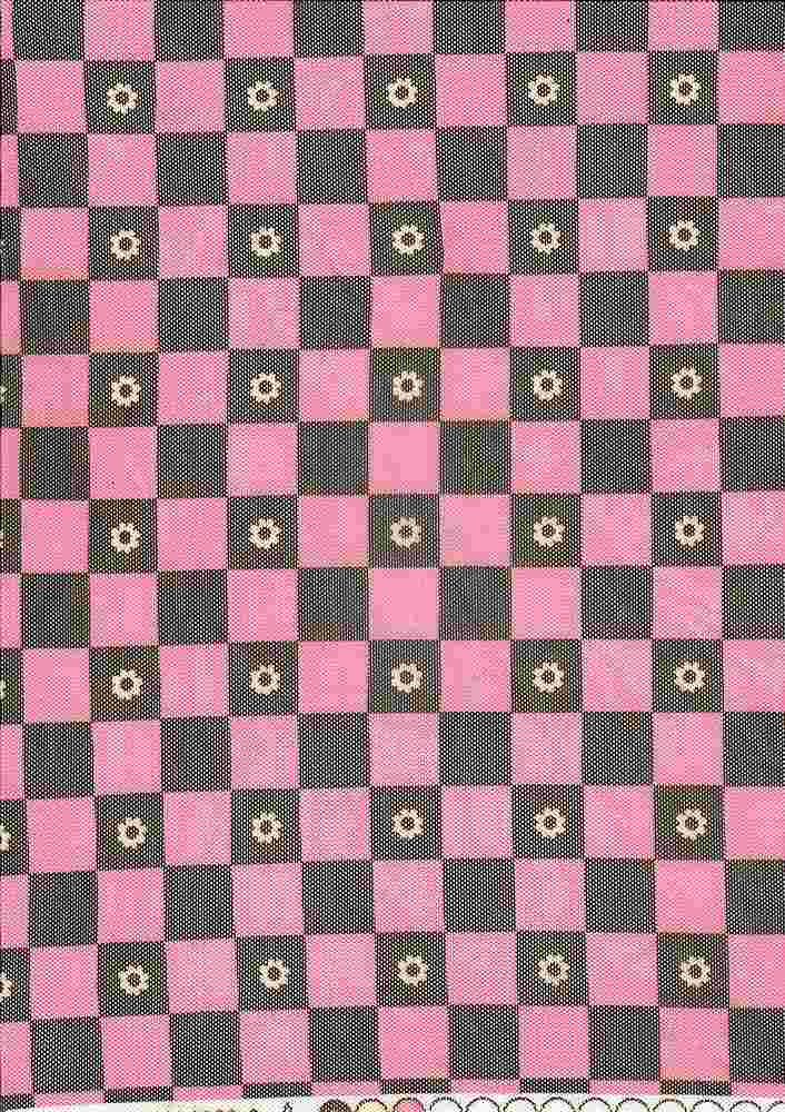 MESH-MS10066 / PINK/BROWN / 90%POLY 10%SPAN MESH FLOWER CHECKER PRINT