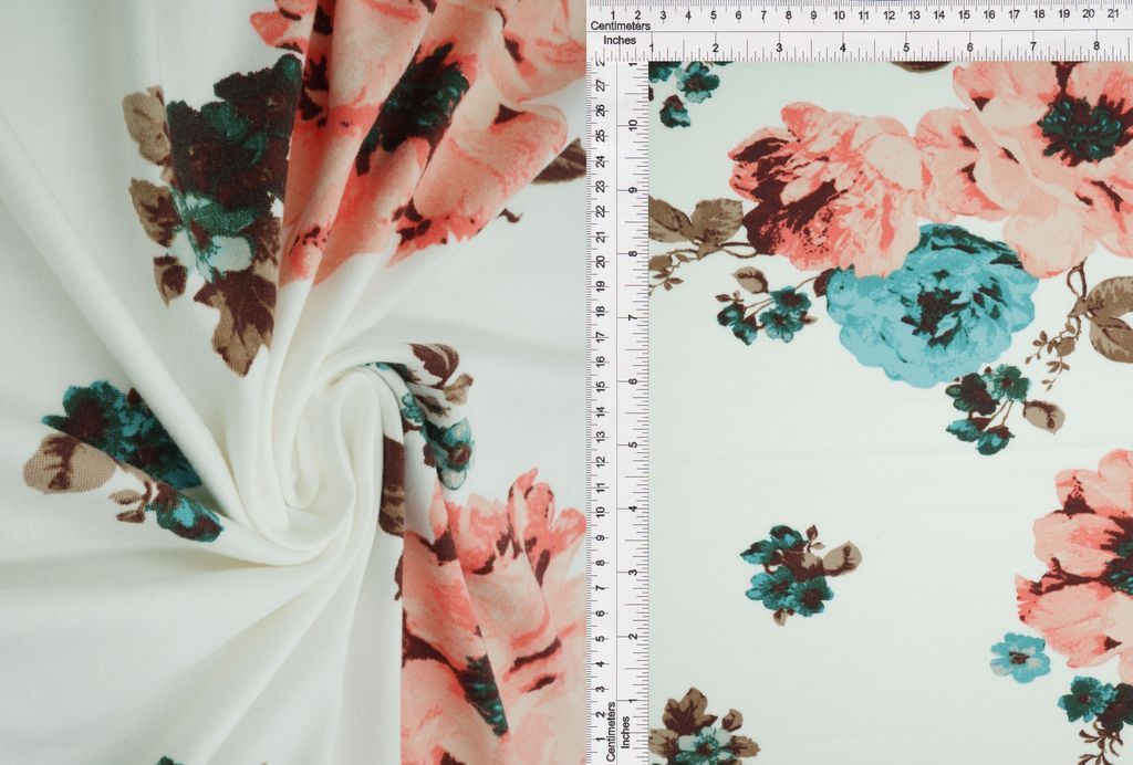 KNT2100-Q00307 / IVORY/BLUSH / 96%POLY 4%SPAN DTY BRUSHED BIG FLOWER/FLORAL PRINT
